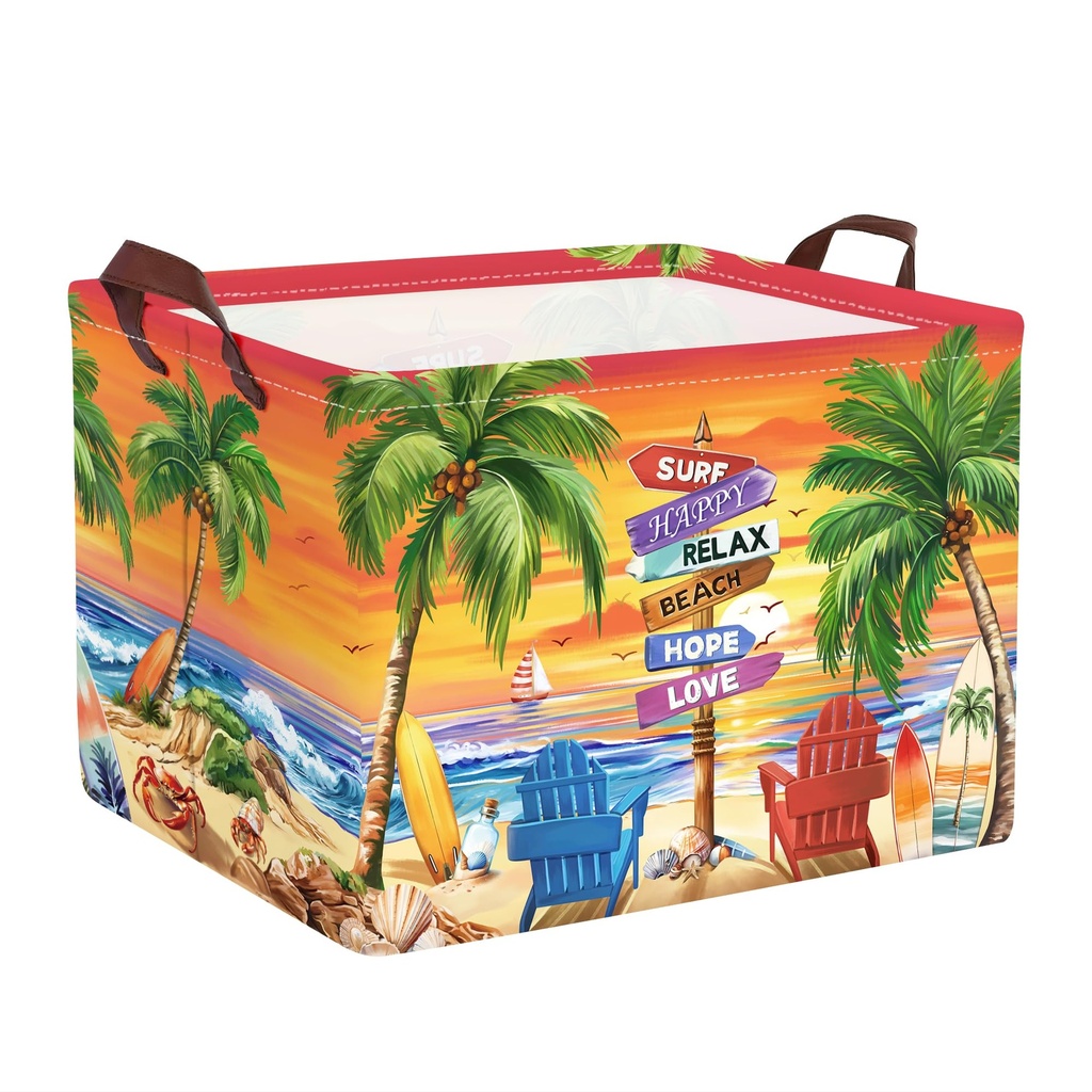 Clastyle Summer Beach Baby Laundry Hamper Palm Tree Clothes Kids Storage Basket Collapsible