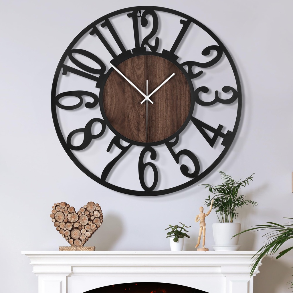 Mee 2ou Large Wall Clock for Living Room Decor, 34CM/14 Inch Non Ticking Silent, Battery Op