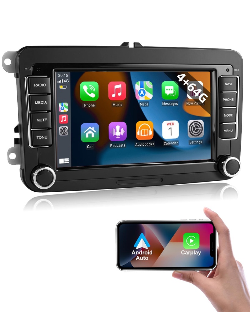 ESSGOO 4+64G Android 14 Car Stereo For VW Golf 5 6 Polo Passat Touran Skoda Seat,with Wire