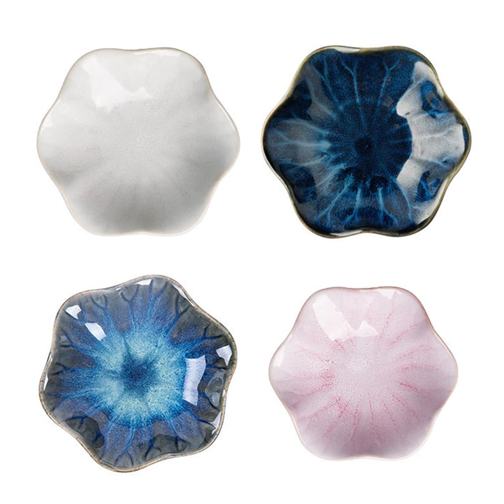 Cabilock Japanese Small Plate Set Ceramic Flower Dinner Plate Appetizer Dessert Sushi Sauce