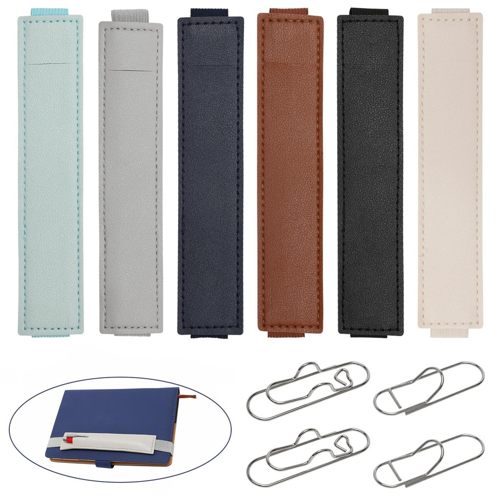 6 Pcs Elastic Pen Holder for Notebook, Colorful PU Leather Pen Case, Pencil Holder Pouch Sl