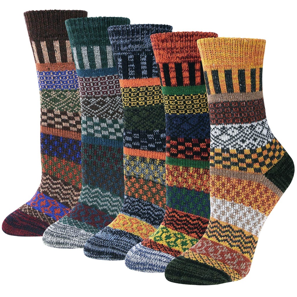 Justay Comf 5pairs Women Socks Merino Wool Winter Thermal Soft Classic Chunky Socks