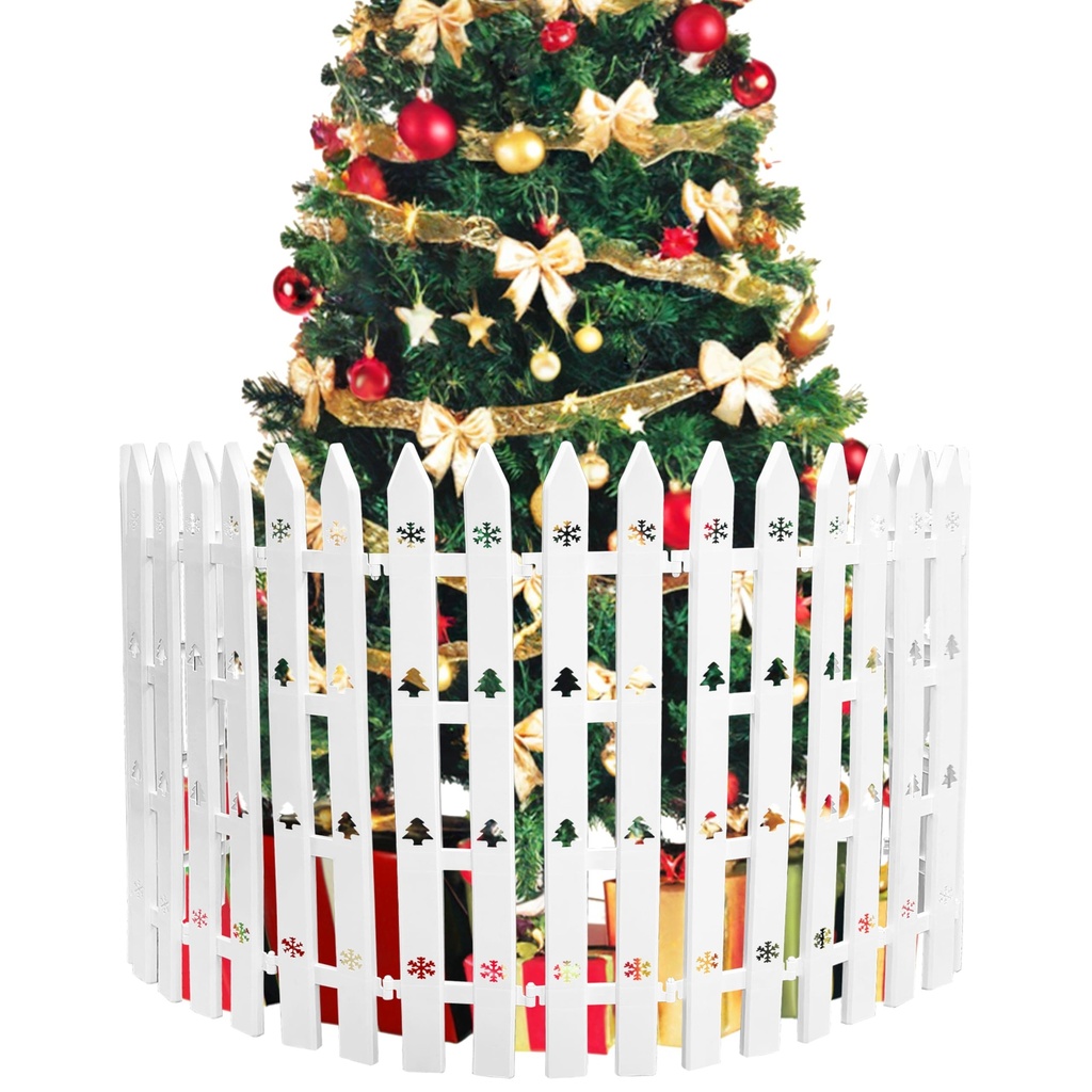 LYFETC 40cm White Picket Christmas Tree Fence - 36pcs Extra Large Plastic Fence for Pets a