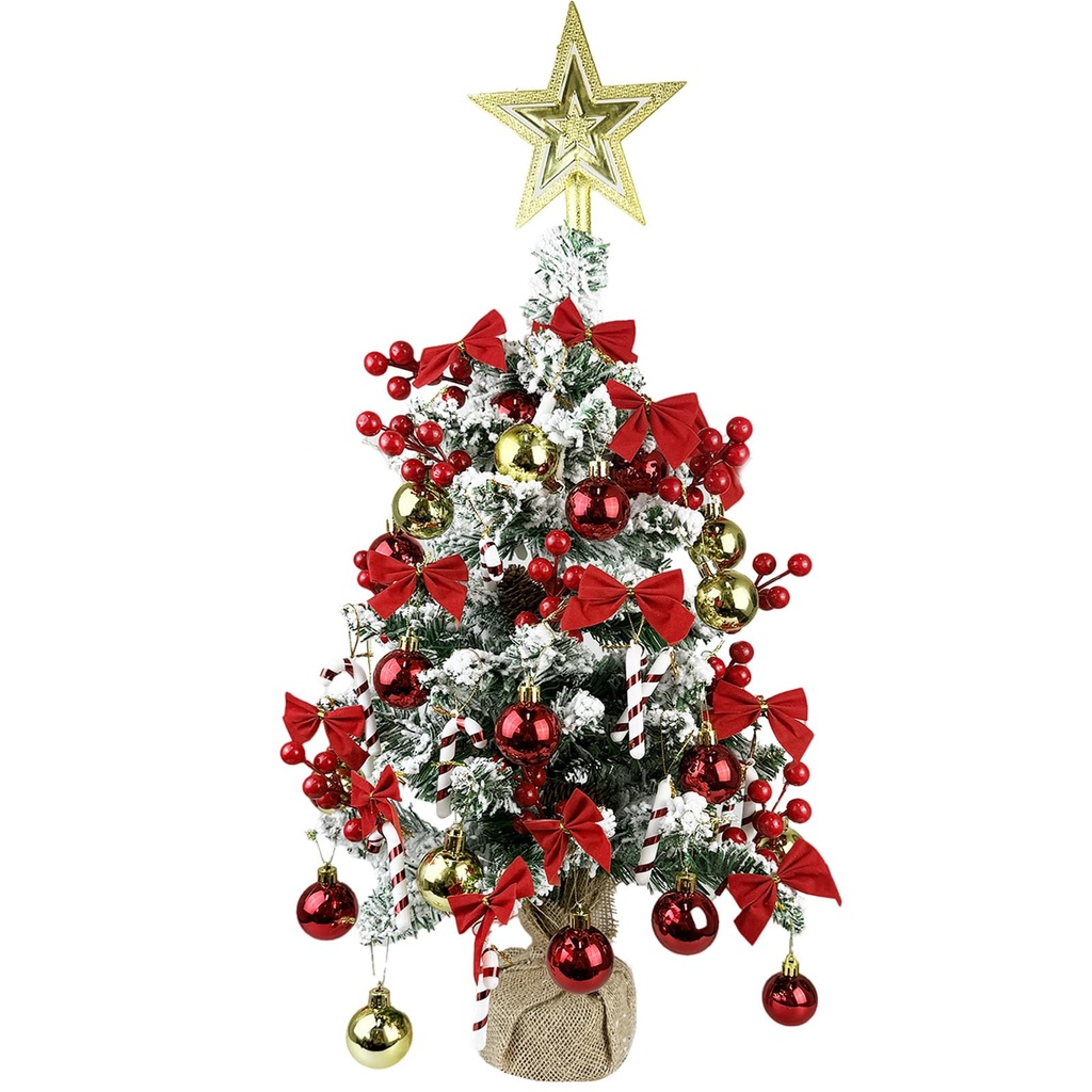 2FT/60CM Mini Christmas Tree Artificial Tabletop Xmas Tree with Hanging Balls and Ornament