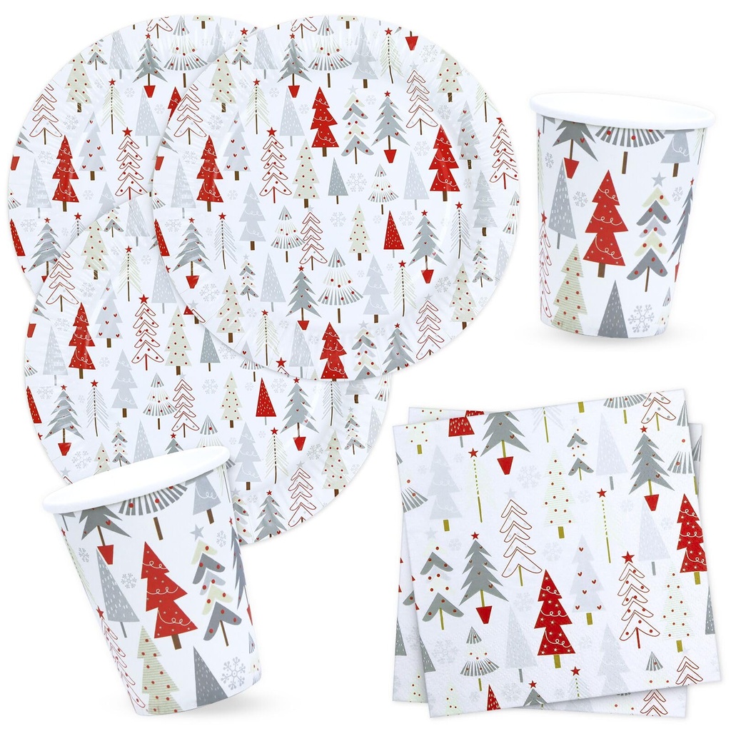 BFB Christmas Party Plates Napkins Cups Set White Xmas Tree Disposable Paper Plates for 16