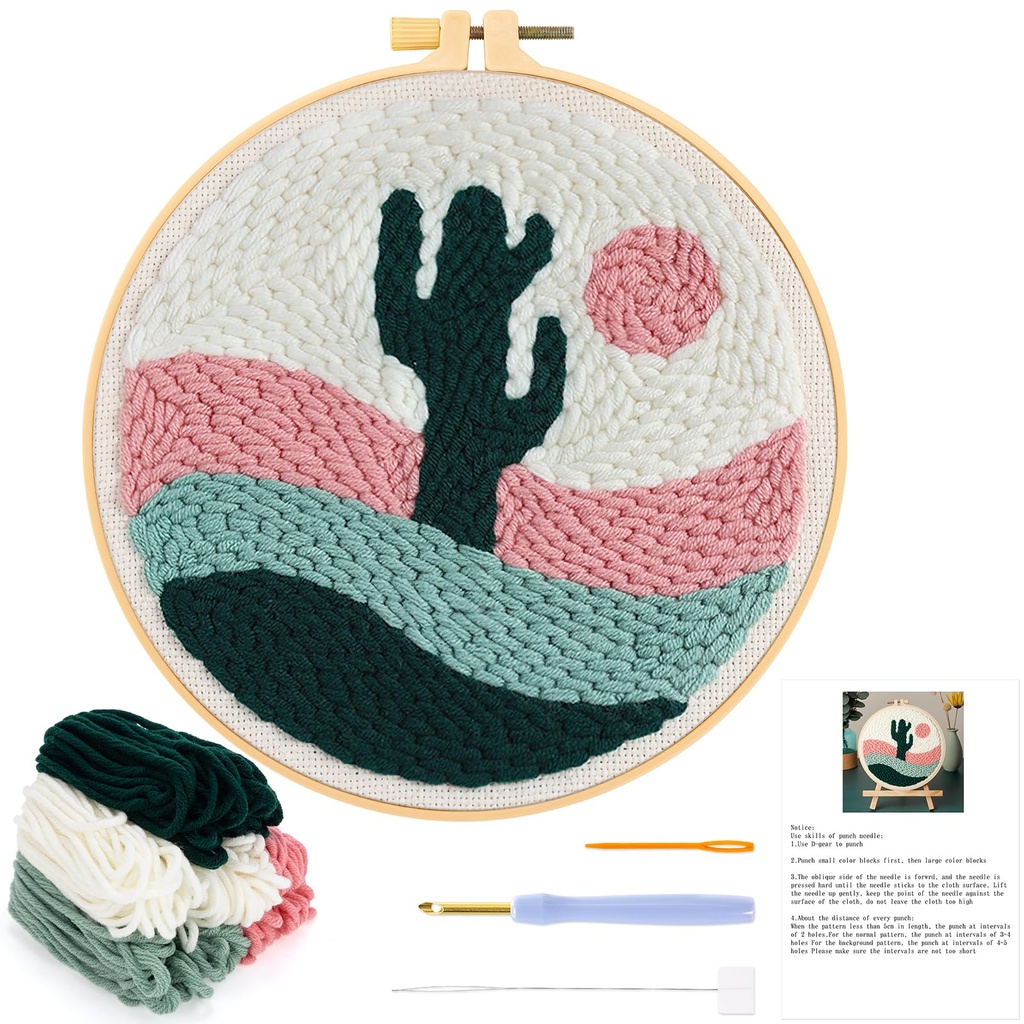 JSRQT Punch Needle Embroidery Starter Kits,Rug Hooking Kit for Kids and Adults Beginners,H