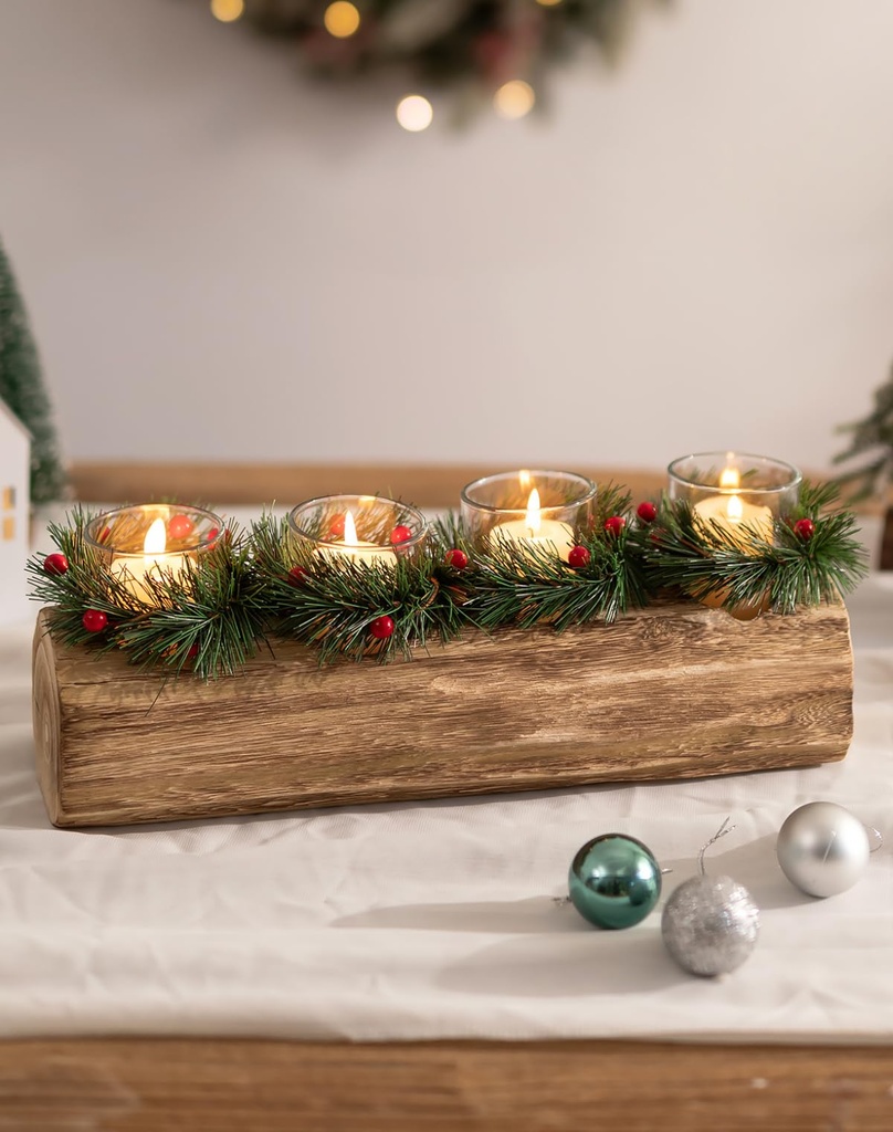 Candle Holder for Christmas Table Decoration: Romadedi 35cm Yule Log Tea Light Candle Hold