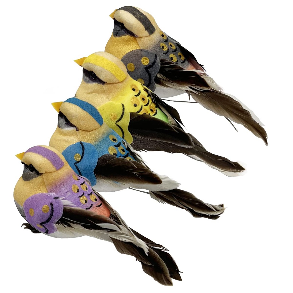 4PCS Artificial Simulated Foam Birds 3.9" Sparrow with Claw Mini Love Feather Birds for Cra