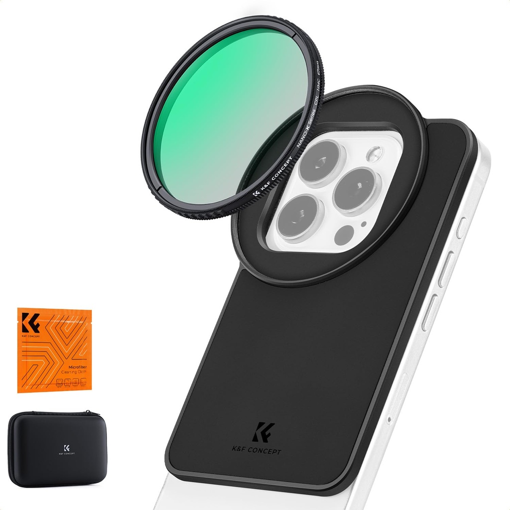 K&F CONCEPT Magnetic Phone Filter Mount with 67mm Threaded CPL Phone Filter Adapter Compati