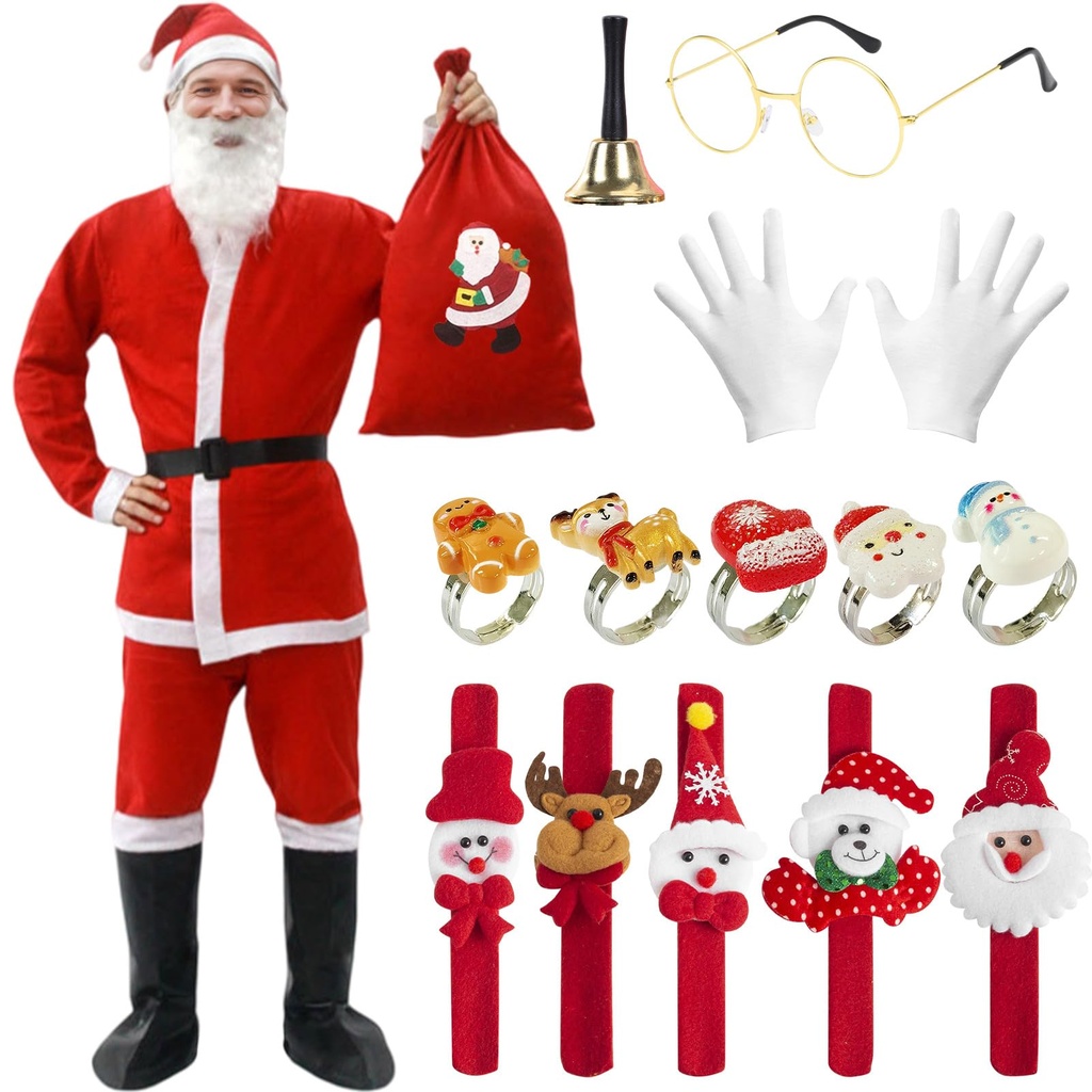 Harsever Santa Claus Costume for Men Santa with Clothes,pants,hat,beard,ordinary belt,ordin