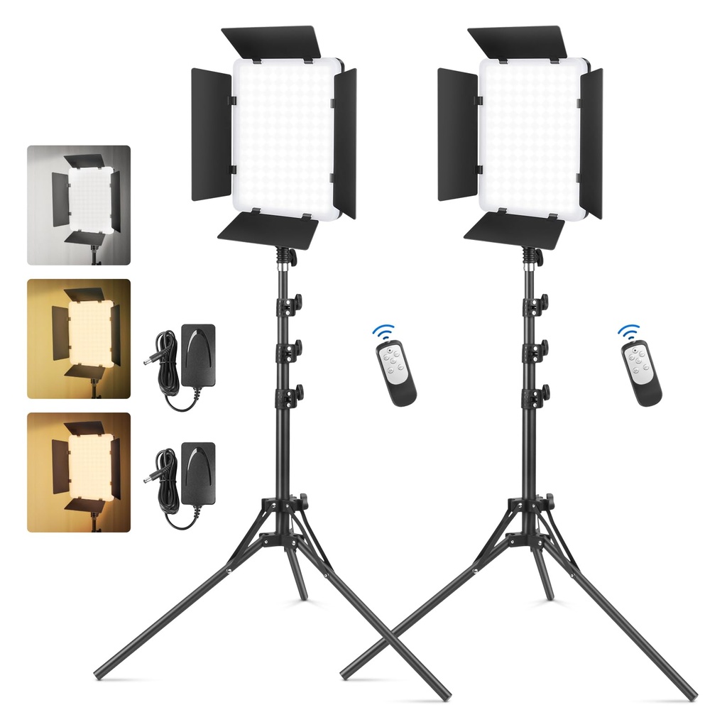 2-Pack LED Video Light Kit with Barn Doors, Foccalli Photography Studio Lights with Remote