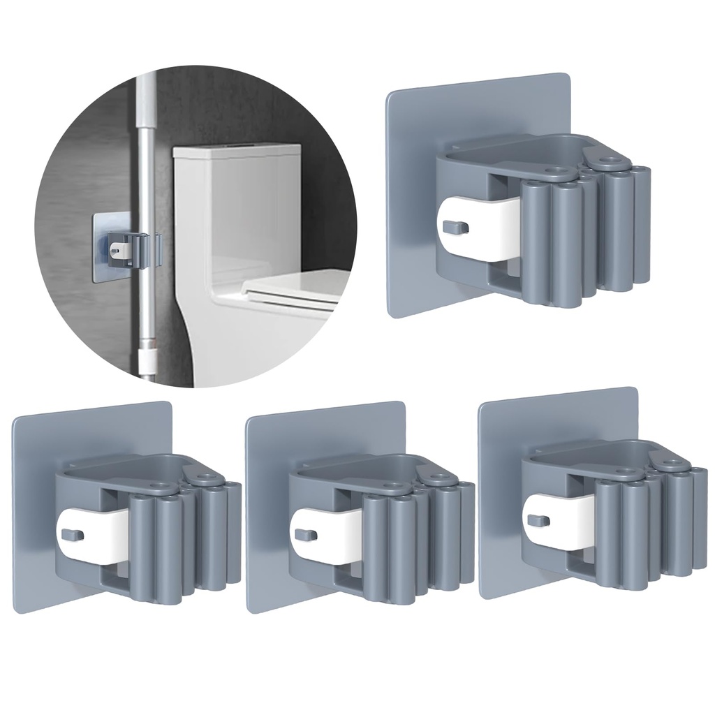 3-H Brush Holder Wall Mounted 4 Pack,Mop Holder Self Adhesive,Broom Holder Wall Mounted for