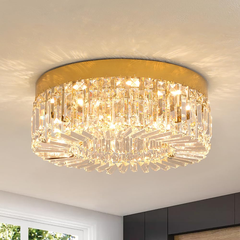 VETRULUS Crystal Chandelier 50CM Gold Semi Flush Mount Ceiling Light Fixture Modern