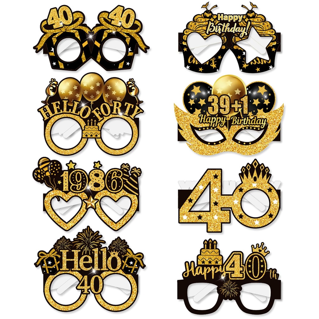 40th Birthday Glasses, LMSHOWOWO 8PCS Paper Novelty 40th Birthday Party Glasses, Funny Happ