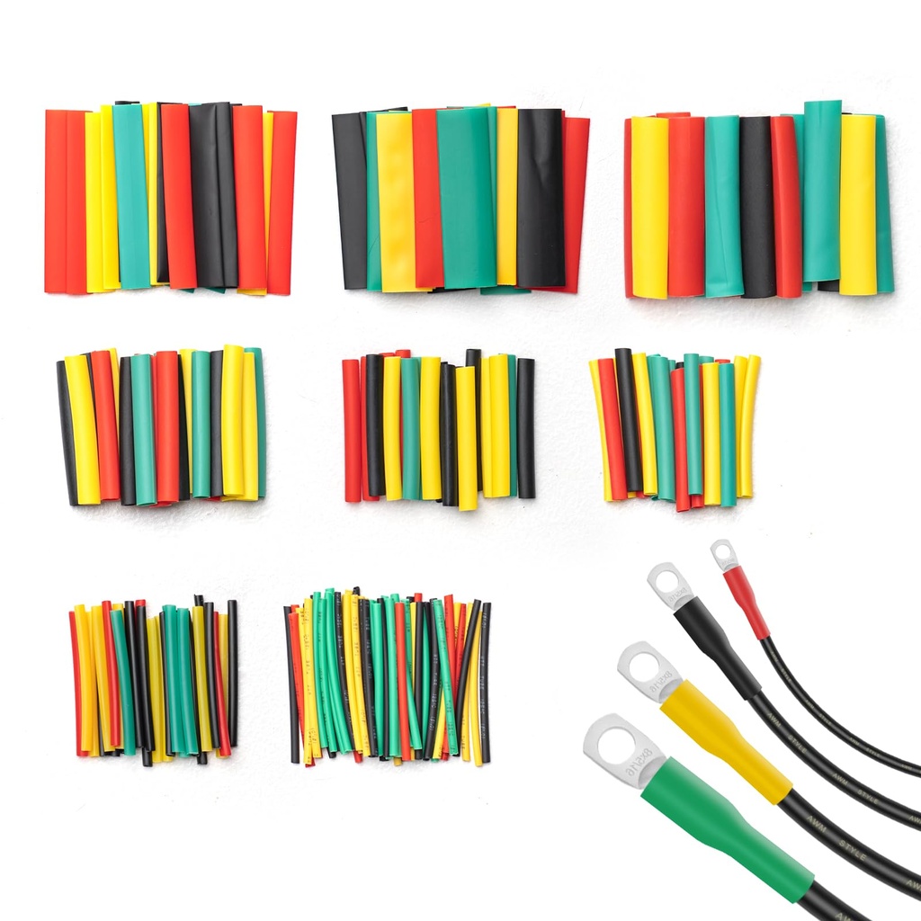 328Pcs Heat Shrink Tubing Kit, 8 Sizes 4 Colors Heat Shrink Connectors, Heat Shrink Tubing