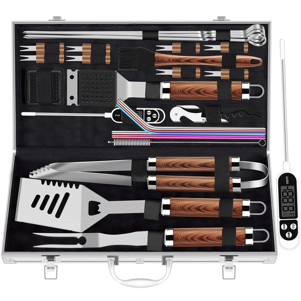 ROMANTICIST 26pcs Extra Thick Stainless Steel Grill Tool Set for Men, Heavy Duty Grilling