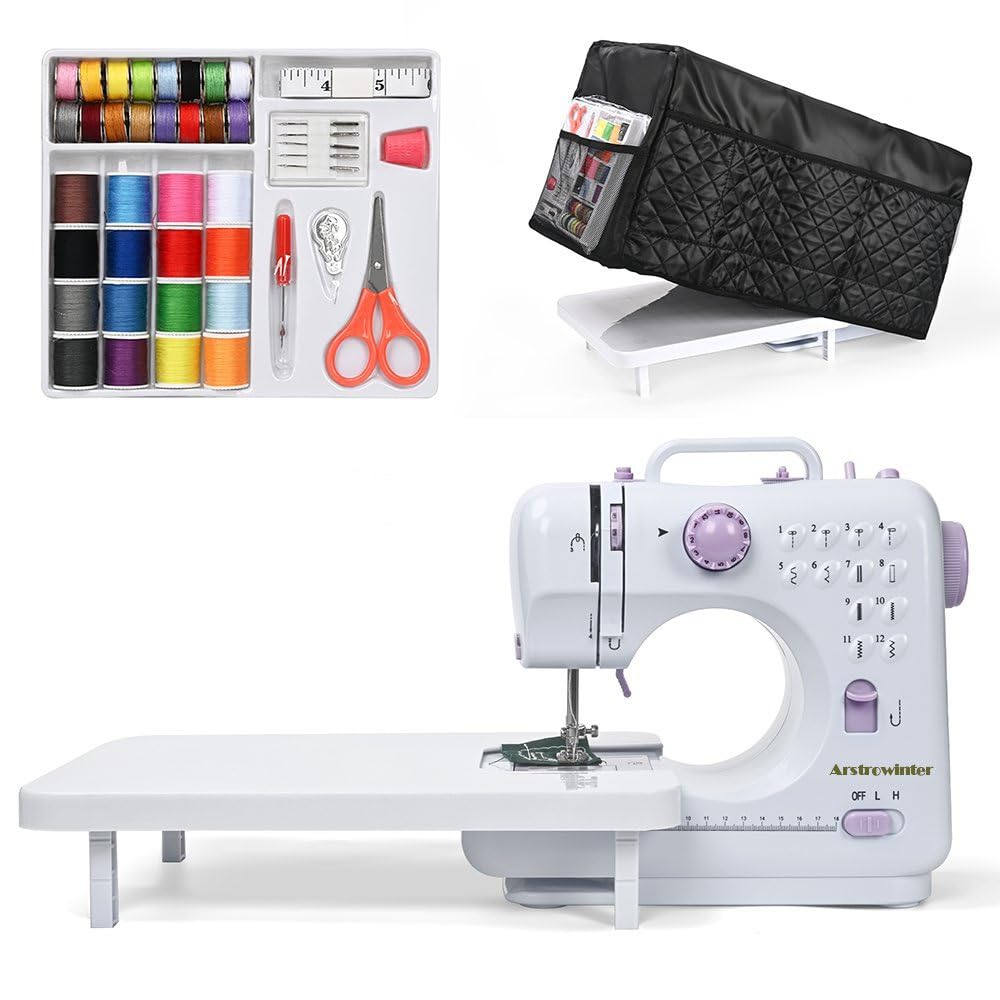 Mini Sewing Machine for Beginners (Includes Cover with Storage Pockets, Extension Table And