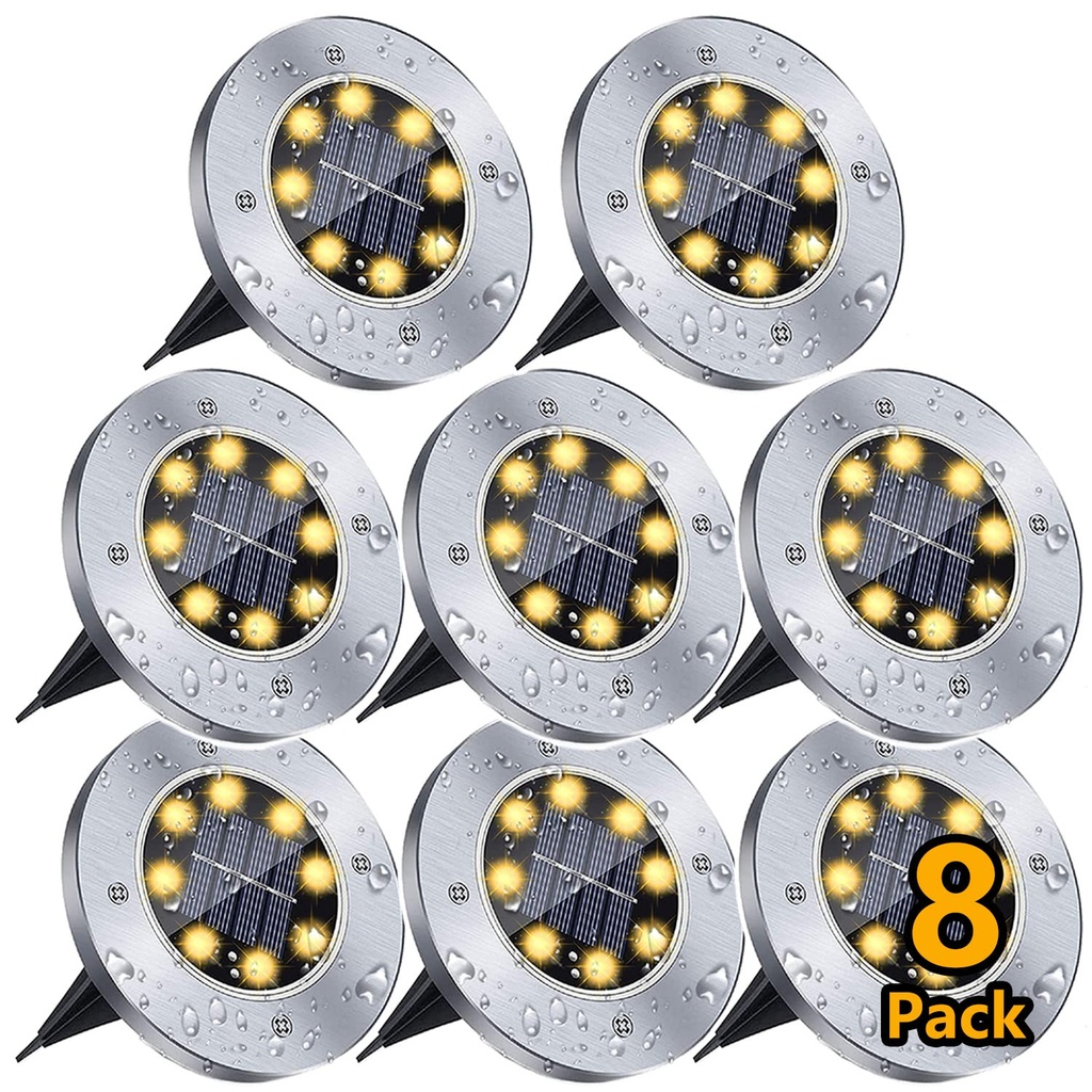 Solar Outdoor Garden Ground Lights, 8 LED Waterproof Patio Disk Lights, In-Ground Landscape