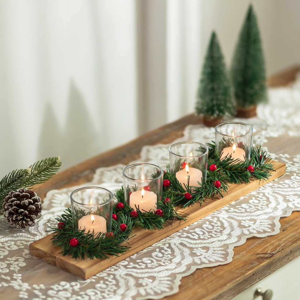 Christmas Candle Holder for Table Centrepiece Decoration: Romadedi 42cm Rustic Four Tealigh