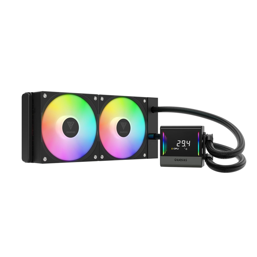 GAMDIAS CHIONE E4 240mm AIO Liquid CPU Cooler, Real-Time Digital Display Patented PWM Pump,