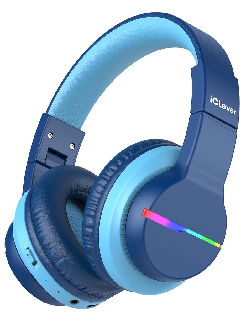 iClever Bluetooth Kids Headphones, BTH12 Colorful LED Lights Kids Wireless Headphones Over