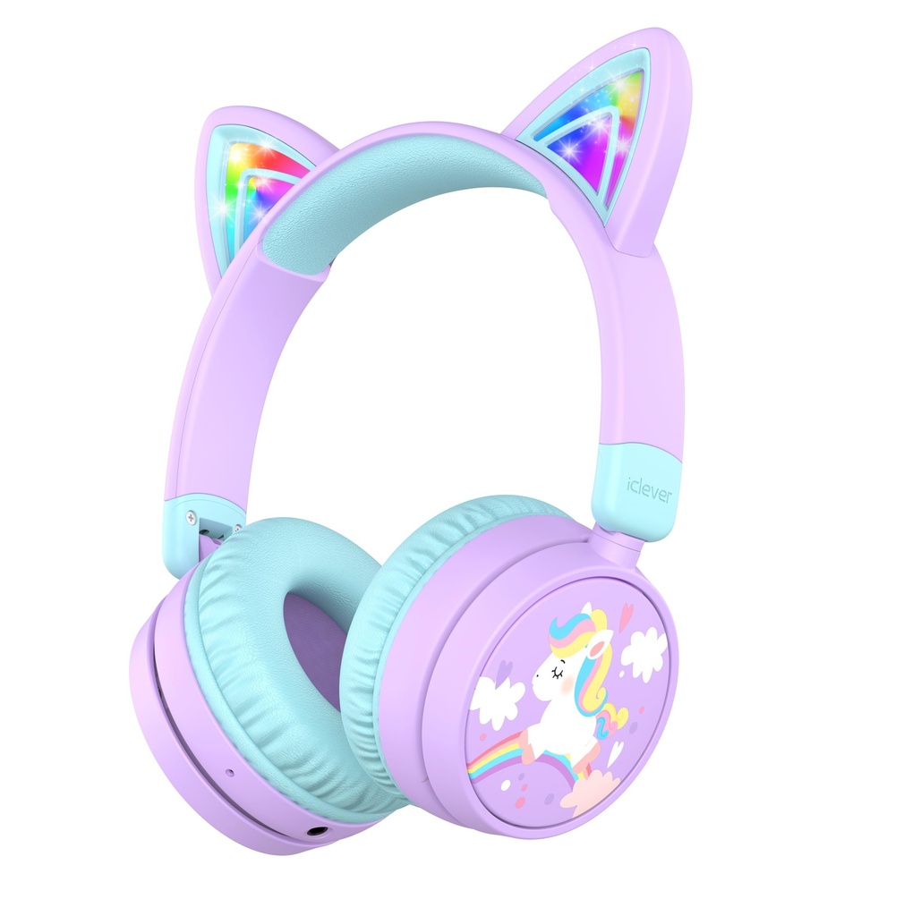 iClever Kids Bluetooth Headphones, 60H Playtime, LED Light Up Cat Ear, Safe Volume 74/85dBA