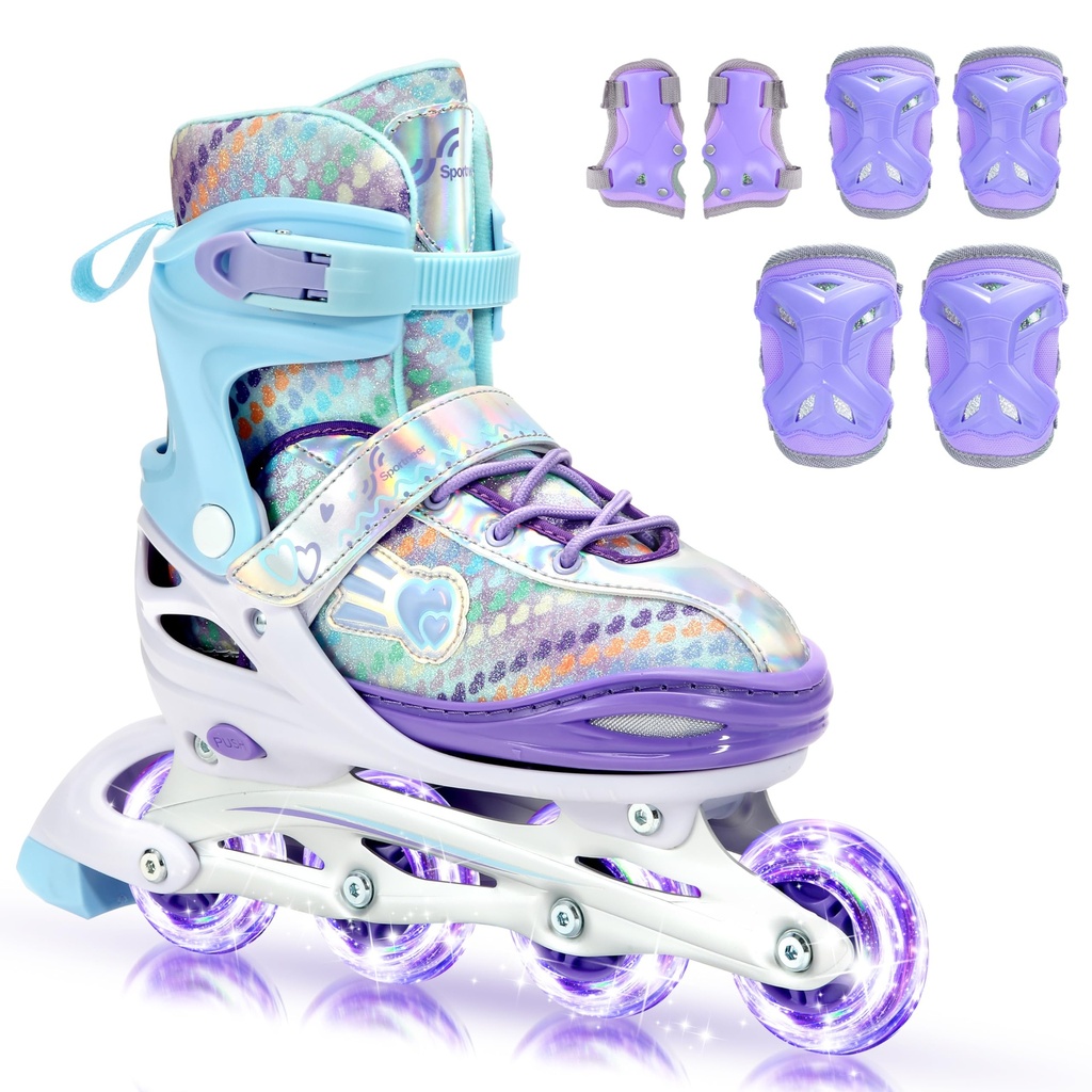 Sportneer Inline Roller Skates, Roller Boots Adjustable Size 2-7.5 with Illuminating Wheels