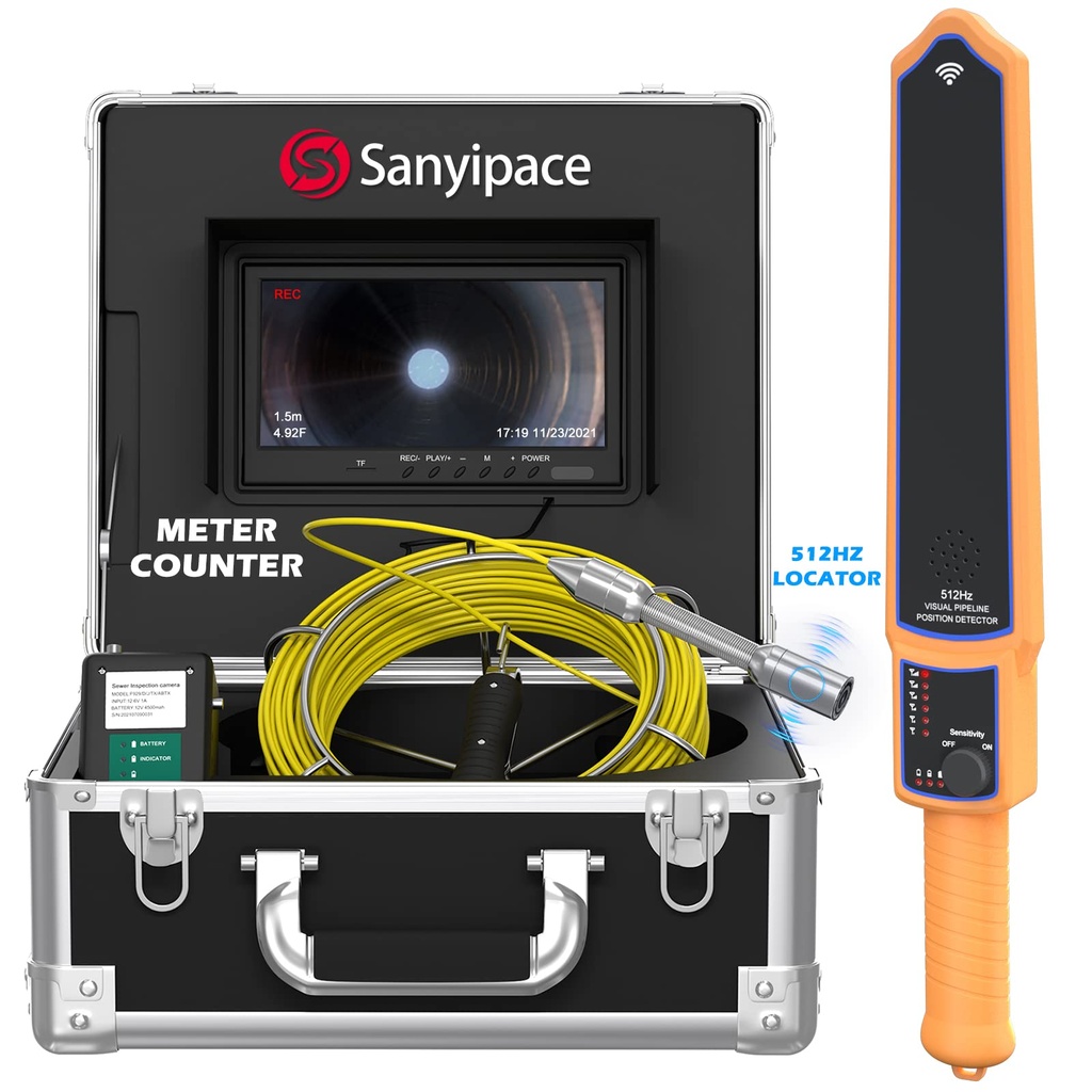 Drain Camera 30M with Locator, Sewer Pipe Inspection Camera with Meter Counter Industrial 