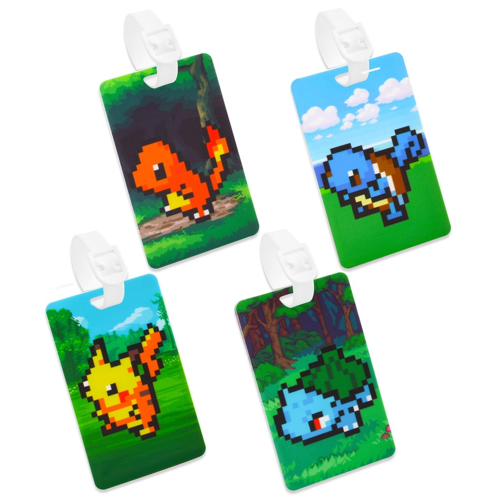 GTOTd Cute Pixel Cartoon Luggage Tags (4 Pcs) for Suitcase,Cartoon Merch Waterproof Name Ad