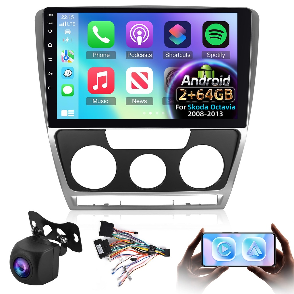 [2G+64G] Car Radio for Skoda Octavia 2008-2013, Android Touch Screen Stereo, Wireless Carplay