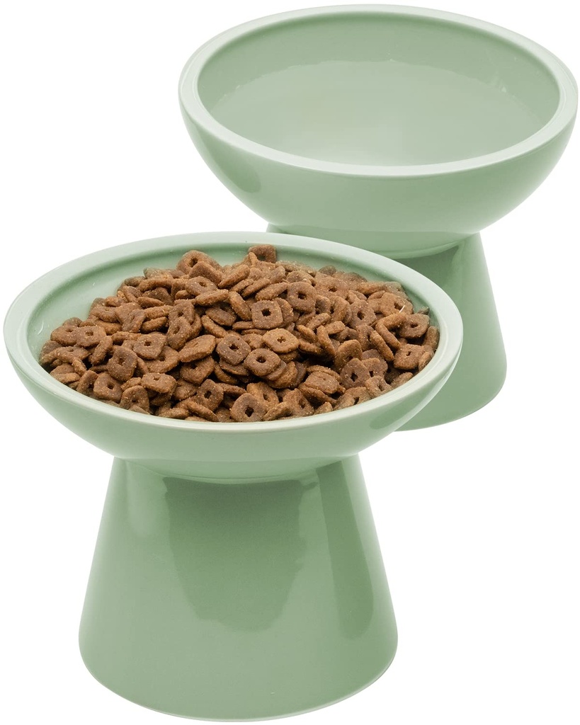 CEEFU 2 Elevated Ceramic Cat Bowls Extra Wide for Food & Water Whisker Fatigue Shall