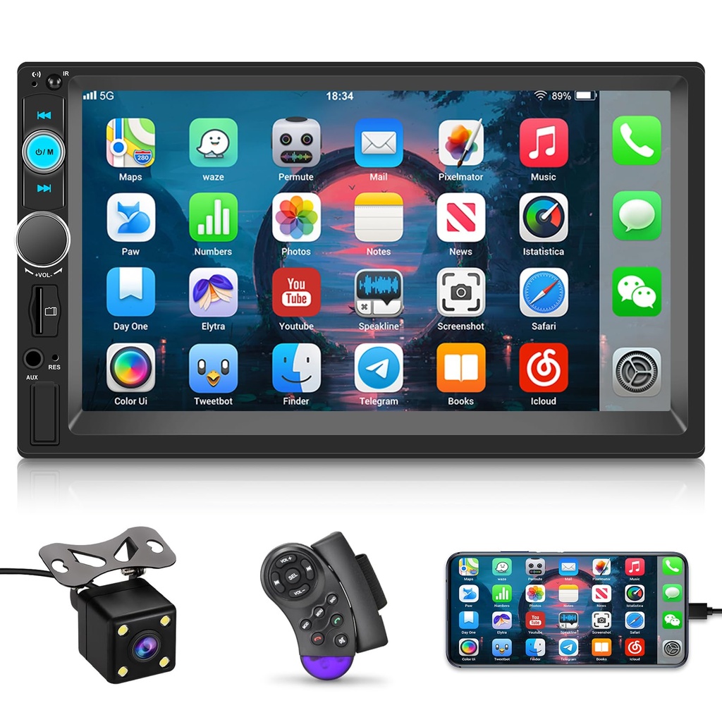 Double Din Car Stereo with Reverse Camera 7 inch Touch Screen Car Radio 2 Din Support Mirro