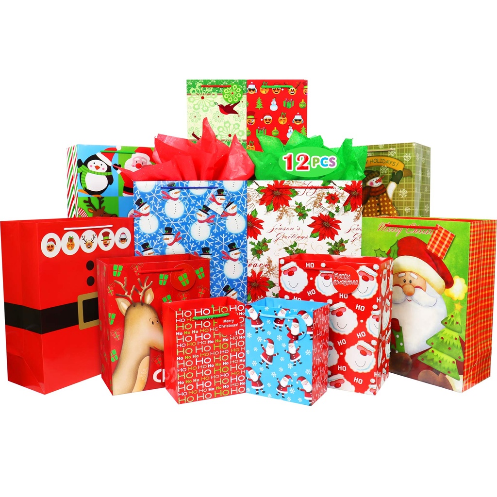Fzopo Christmas Bags Bulk Set Includes 4 Extra Large 4 Large 4 Medium with Gift Tags Christ