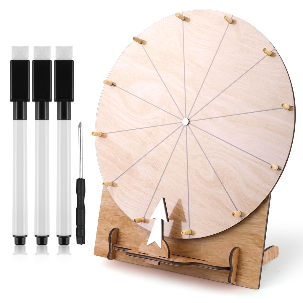 NQEUEPN Wooden Spinning Wheel, 11.4inch Prize Wheel Spinning Prize Wheel Tabletop Spinner Ra