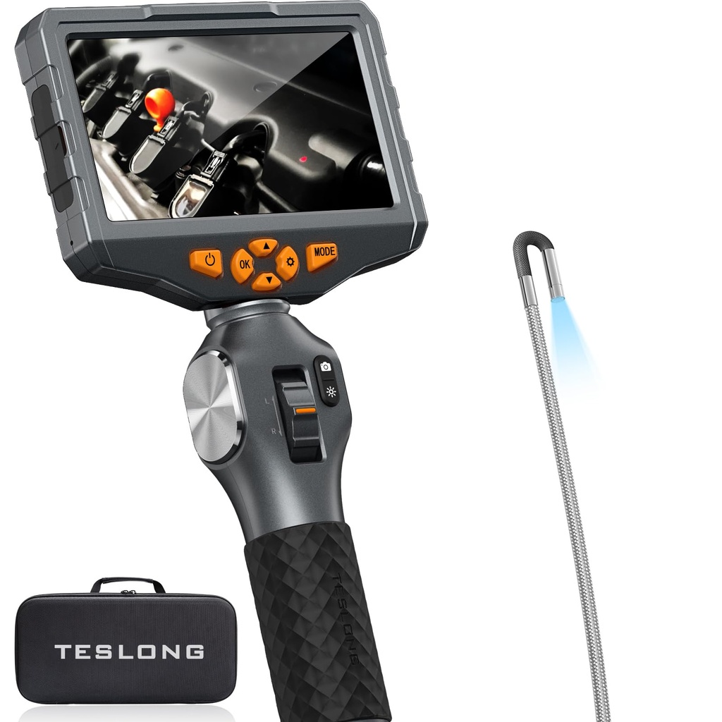 Teslong 3.9mm Two-Way Articulating Inspection Camera with Light, 5-inch IPS Endoscope 