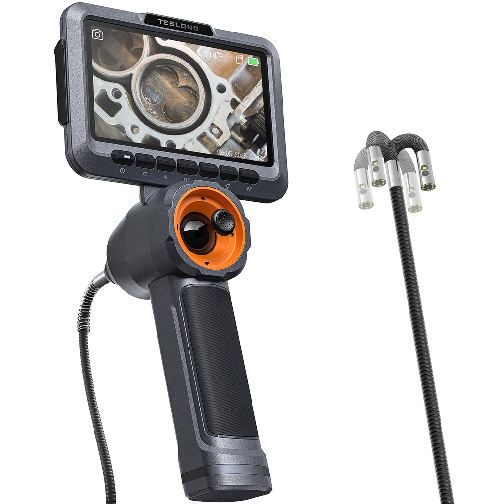 Teslong Dual Lens 360 Articulating Borescope with Light, 5'' Monitor Industrial Inspection