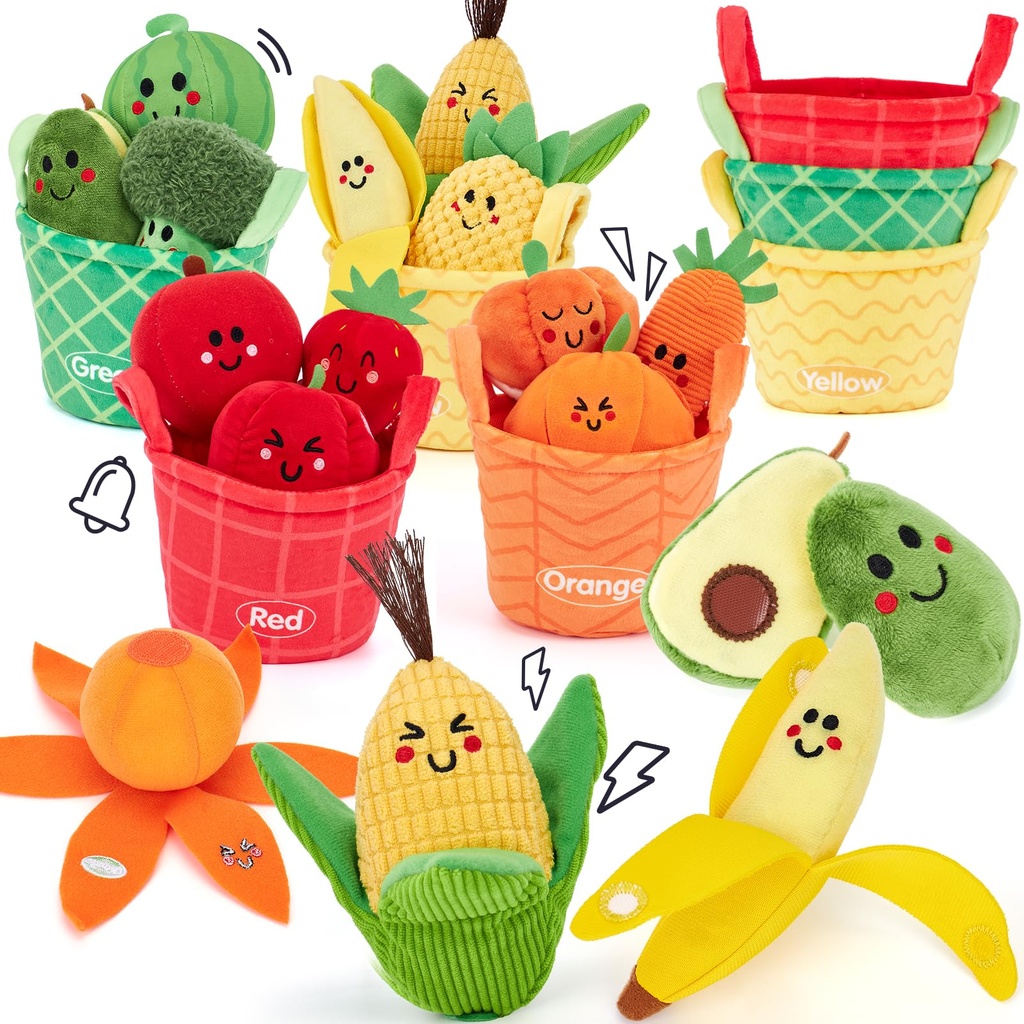 hahaland Baby Sensory Toys 6-9-12 Months 16PCS Fabric Plush Play Food, Soft Rattle 