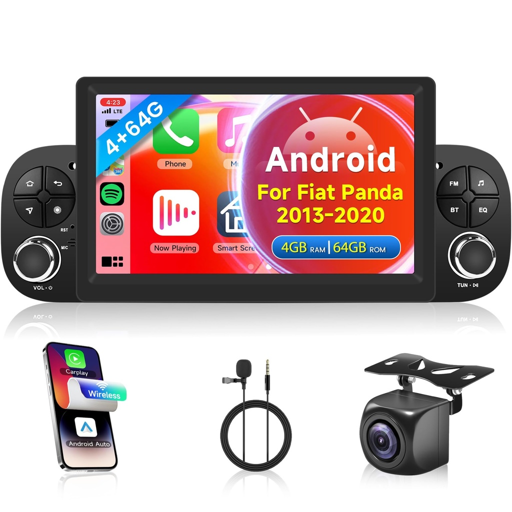 4G 64G Android Car Stereo for Fiat Panda 2013-2020 with Carplay Android Auto, Rimoody 7 Inc