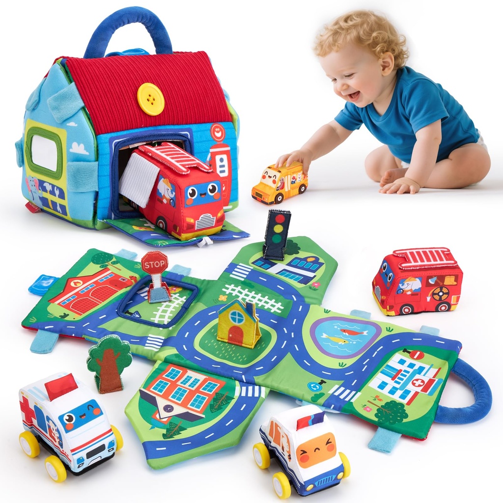 hahaland Baby Toys 6-12 Months Cars Plush Sensory Toys with a Storage Bag, Sensory Car