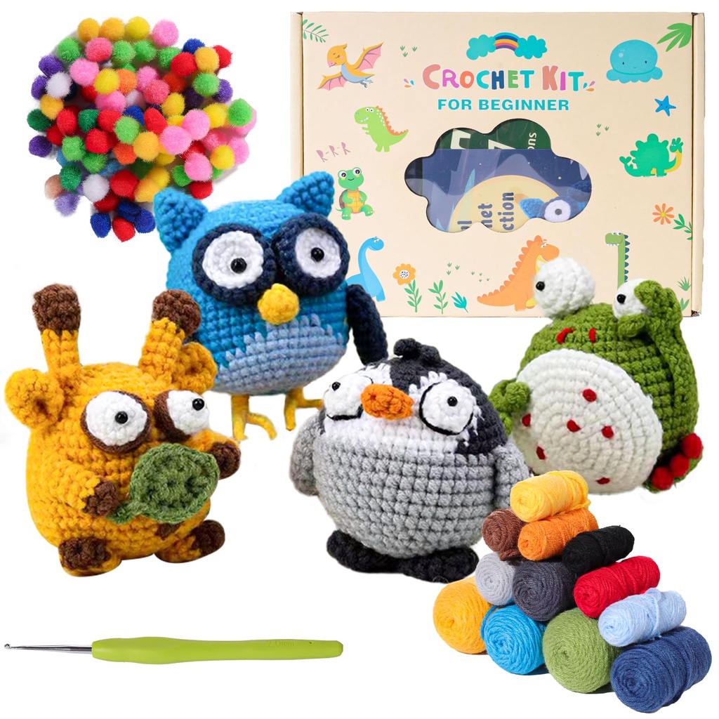 Crochet Kit for Beginners, 4 Pattern Crochet Animal Kit, DIY Gift Crochet, Adorable Shepherd