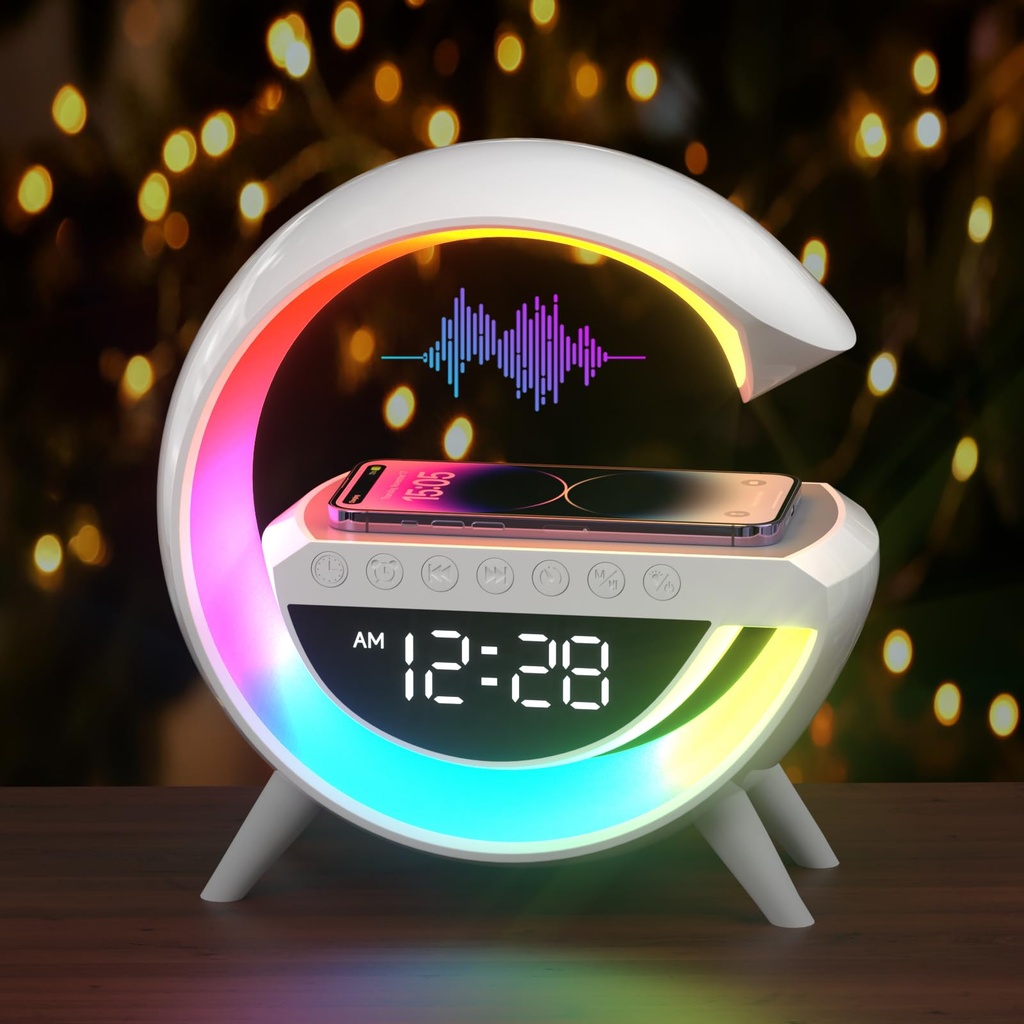Atmosphere Lamp with Wireless Charger, 15W Led Alarm Clock Dimmable Ambient Light Smart Tab