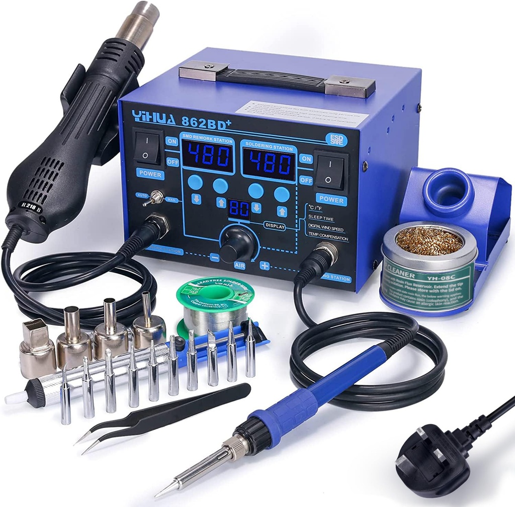YIHUA 862BD+ SMD Hot Air Rework Station Soldering Iron Station, 2 in 1 Station
