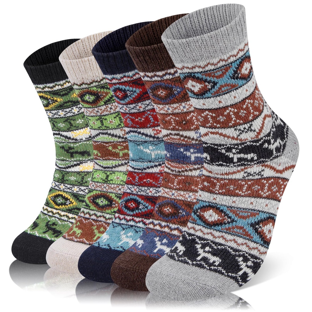 YSense Beau 5pairs Women Merino Wool Socks Thermal Chunky Winter Hiking Breathable Cushione