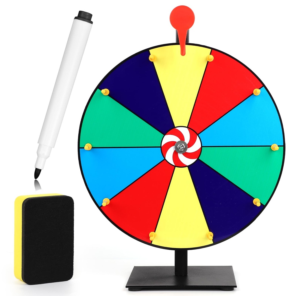 NQEUEPN 15 Inch Prize Wheel, 10 Slots Tabletop Spinning Prize Wheel Spinner with Stand, Rou