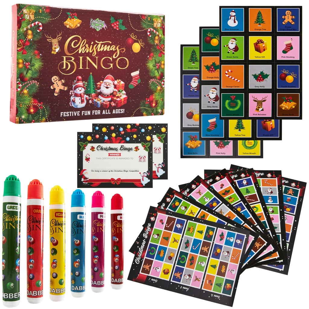 KreativeKraft Christmas Bingo Game Set, Family Games for Kids and Adults School Office Par
