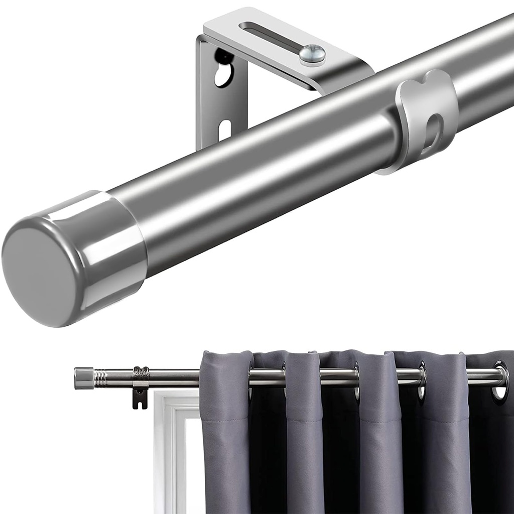 Curtain Poles with Silver Cap Finials 76 to 157 cm, Silver Curtain Pole with Brackets Fittings