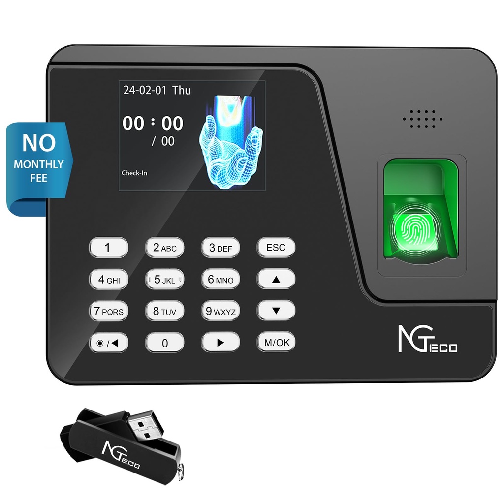 AS10 Clock in Machine for Employees, No Internet/Software Needed, Fixed Shifts Support
