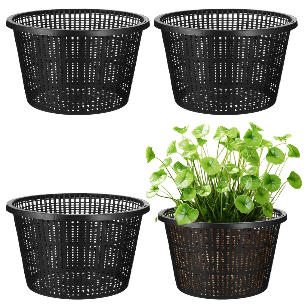 YOFAPA 4 Pcs Hydroponic Baskets, 8.3" Large Aquatic Plant Mesh Net Pots, Plastic Garden Slo