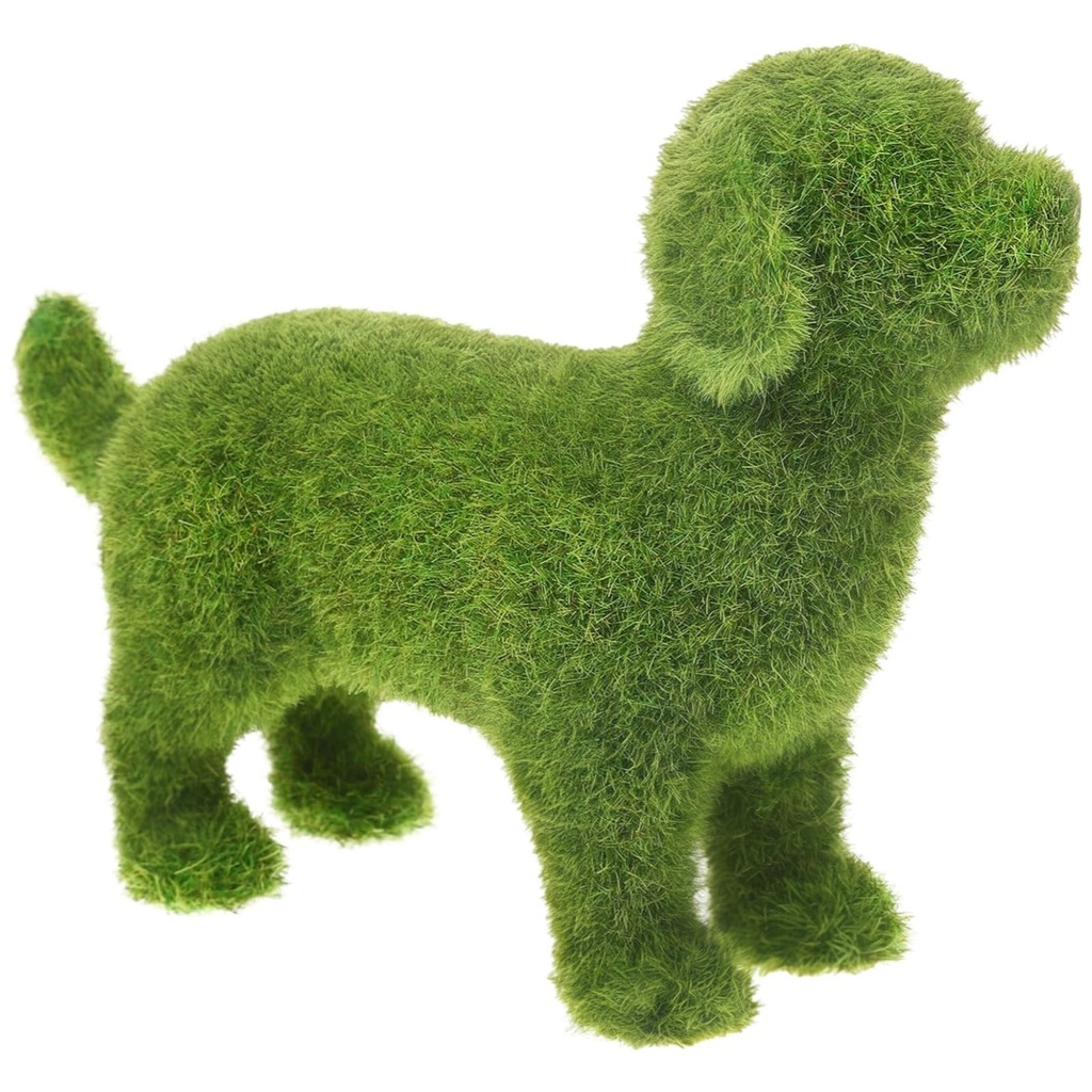 YOFAPA Artificial Moss Rock Dog Statue, Cute Flocking Dog Ornament for Outdoor Garden, Balc