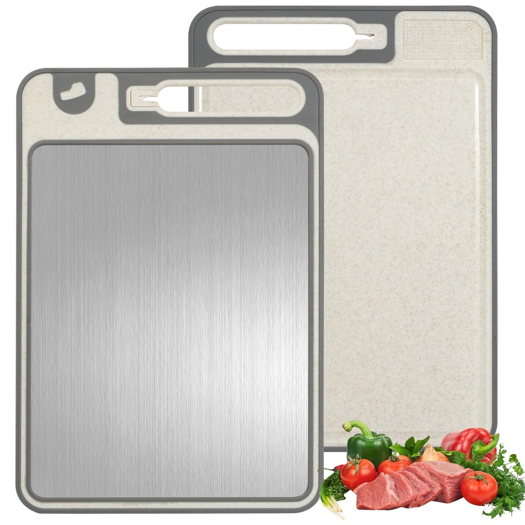 304 Stainless Steel Cutting Board, Double Sided Chopping Board Non Toxic Non Slip, Scratch